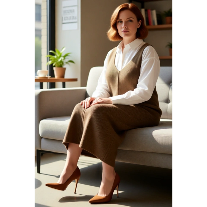 Kadın Triko Midi Elbise Shift Kalıp Gri Düz Desen V Yaka Günlük Şık Akrilik İlkbahar Sonbahar