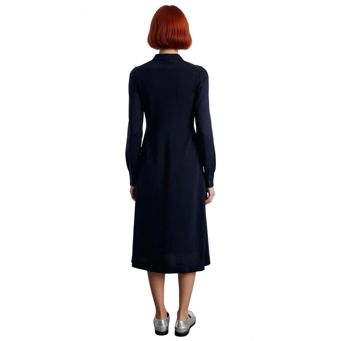 Kadın Triko Midi Polo Yaka Uzun Kollu Şık Shift Kalıp Elbise Casual ve Konforlu Günlük Kullanım İçin