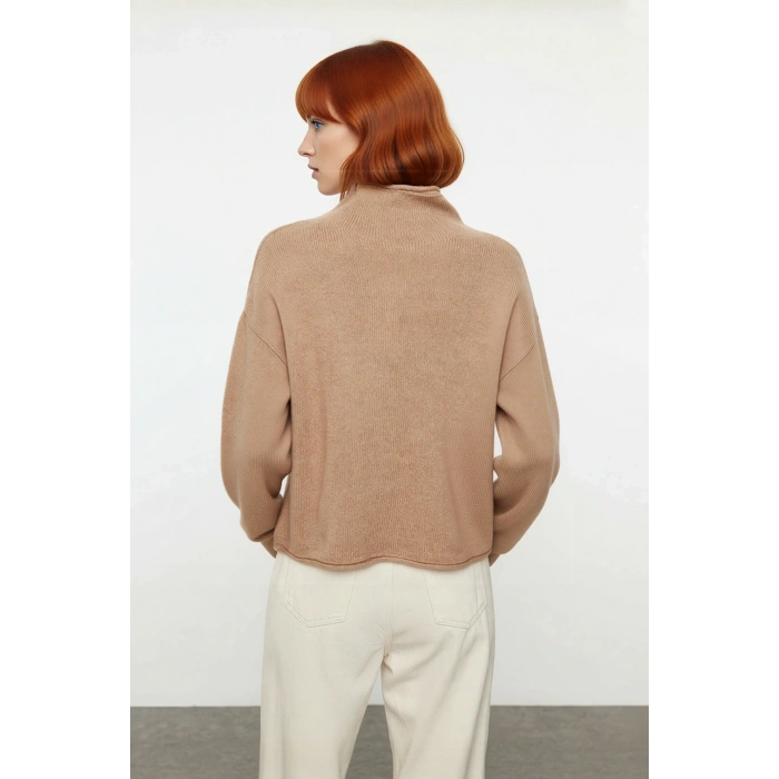 Kadın Triko Oversize Dik Yaka Kazak Uzun Düşük Kol Kışlık Ve Sonbaharlık Günlük Şık Giyim Kaliteli