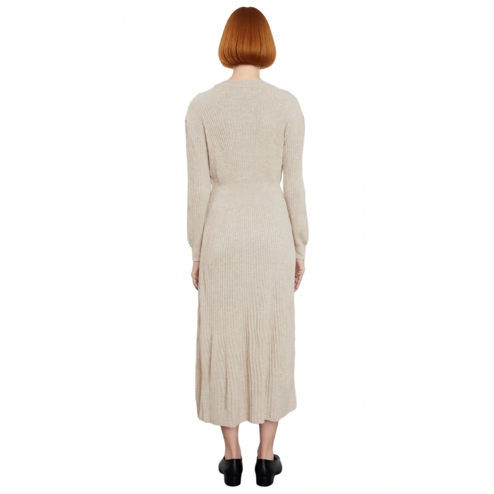 Kadın Triko Skater Kalıp Düz Desen Maxi Elbise Bisiklet Yaka Uzun Düşük Kol Kış Sezonu Şıklığı