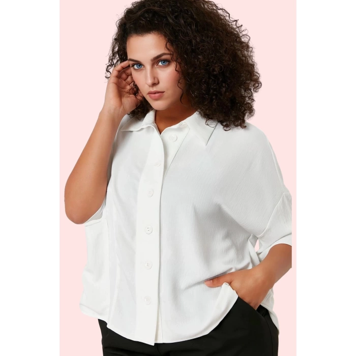 Kadın Truvakar Kol Polyester Dokuma Gömlek Oversize Kalıp Günlük Şıklık Yaz Aylarının Vazgeçilmezi