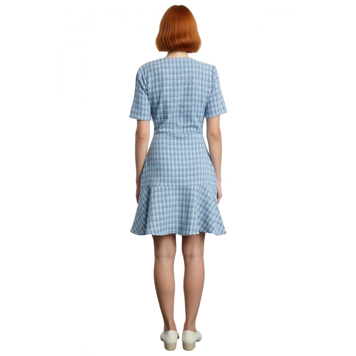 Kadın Tüvit Dokuma Skater Mini Elbise Bisiklet Yaka Kısa Kollu Modern Ofis Şıklığı İçin İdeal