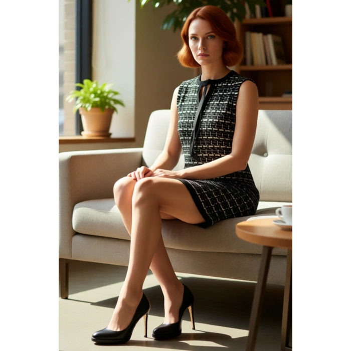 Kadın Tüvit Görünümlü Dokulu Shift Kalıp Kolsuz Mini Elbise Sonbahar Kış Stili İçin Uygun Kaliteli