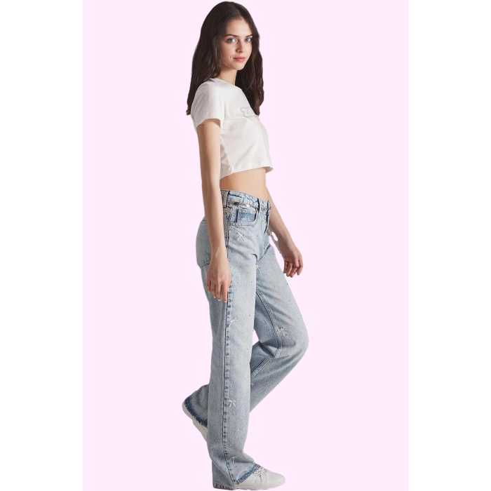 Kadın Uzun Boy Denim Pantolon Geniş Paça Tasarım Pamuk Yazlık Günlük Kullanım Kaliteli Malzeme