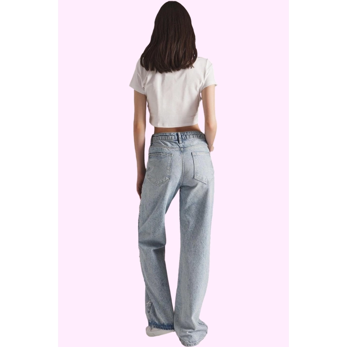 Kadın Uzun Boy Denim Pantolon Geniş Paça Tasarım Pamuk Yazlık Günlük Kullanım Kaliteli Malzeme