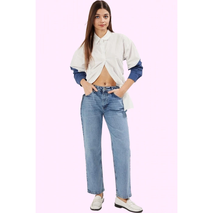 Kadın Uzun Boy Straight Jean Pantolon Denim Kumaş Rahat Günlük Kombin Yaz Aylarının Vazgeçilmezi