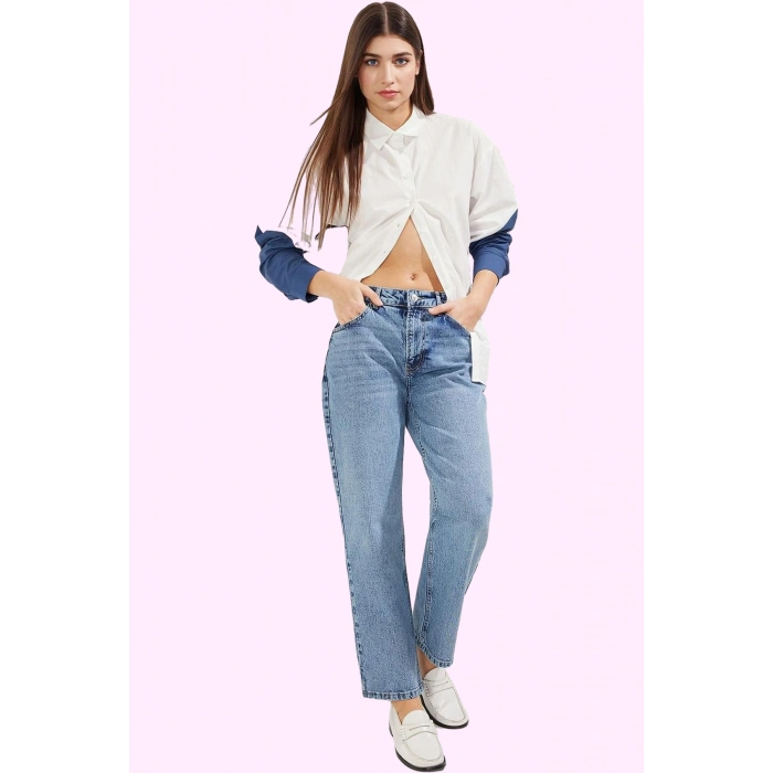 Kadın Uzun Boy Straight Jean Pantolon Denim Kumaş Rahat Günlük Kombin Yaz Aylarının Vazgeçilmezi