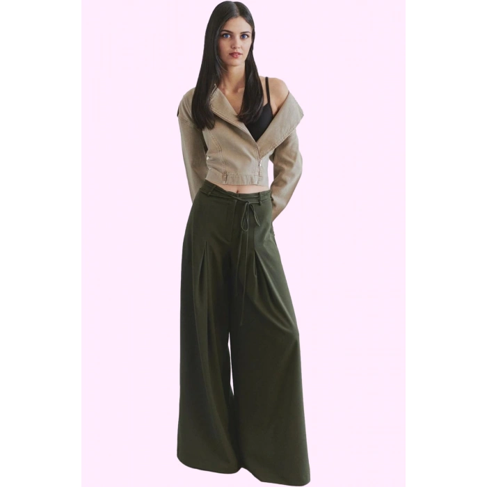 Kadın Uzun Boy Wide Leg Pantolon Polyester Viskoz Kumaş Günlük Kullanım Yaz Aylarının Vazgeçilmezi