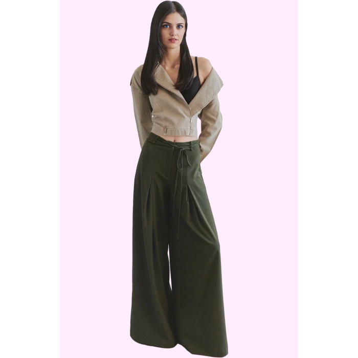 Kadın Uzun Boy Wide Leg Pantolon Polyester Viskoz Kumaş Günlük Kullanım Yaz Aylarının Vazgeçilmezi