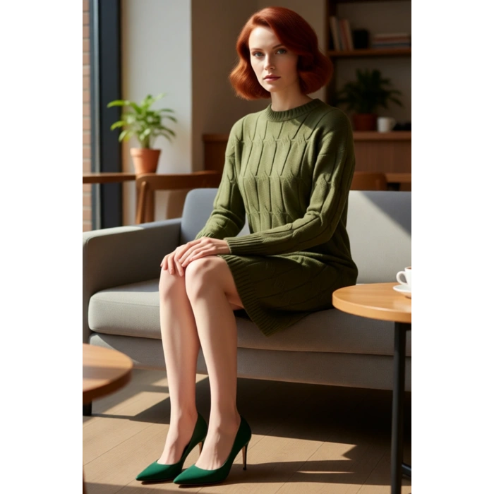 Kadın Uzun Kol Düşük Omuz Triko Saç Örgü Desenli Mini Elbise Günlük Şıklık Ve Rahatlık Kaliteli