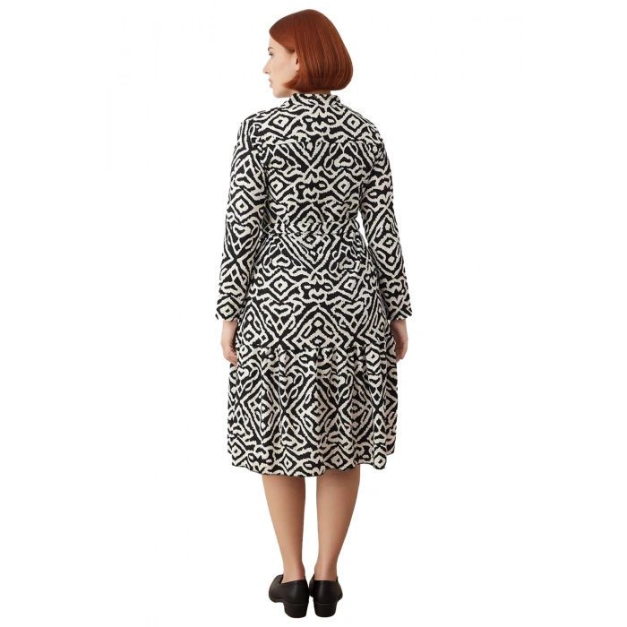 Kadın Uzun Kollu A Line Kısa Örme Etnik Desenli Polo Yaka Bürümcük Günlük Elbise Modern Stil