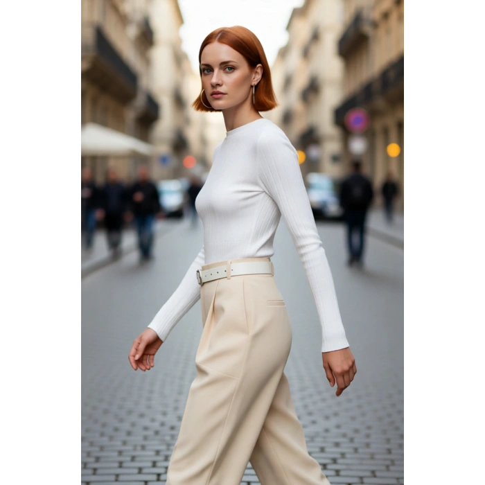 Kadın Uzun Kollu Basic Fitted Bisiklet Yaka Triko Kazak İlkbahar Sonbahar Günlerine Şıklık Katıyor