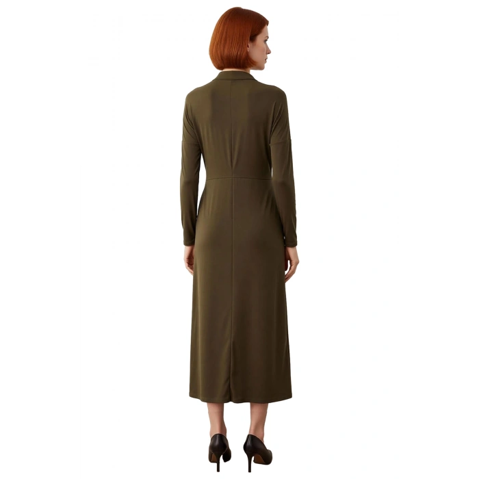 Kadın Uzun Kollu Bodycon Kesim Örme Sandy Maxi Elbise Dik Yaka Detaylı Zarif Ve Rahat Stil