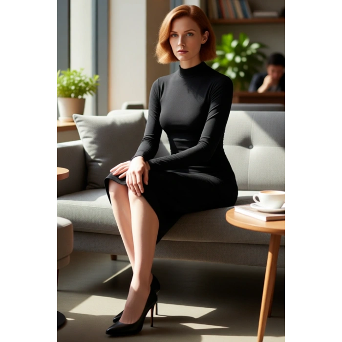 Kadın Uzun Kollu Bodycon Siluet Dik Yaka Midi Örme Elbise Drape Detaylı Kışlık Şıklık Kaliteli