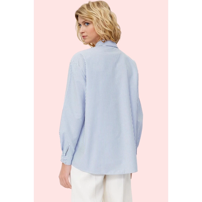 Kadın Uzun Kollu Çizgili Oversize Gömlek Dokuma Kumaş Rahat Günlük Kombinler Modern Tasarım