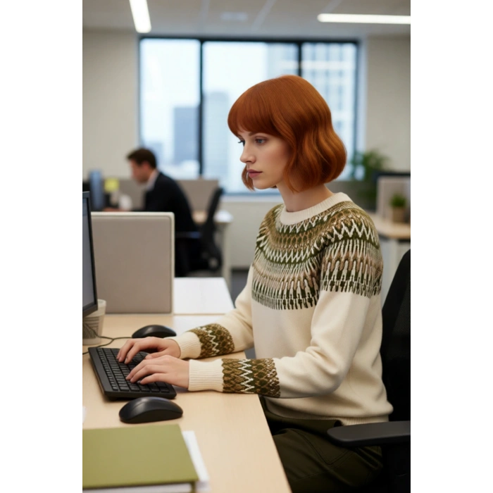 Kadın Uzun Kollu Etnik Desenli Regular Fit Bisiklet Yaka Triko Kazak Günlük Şıklık ve Sıcaklık