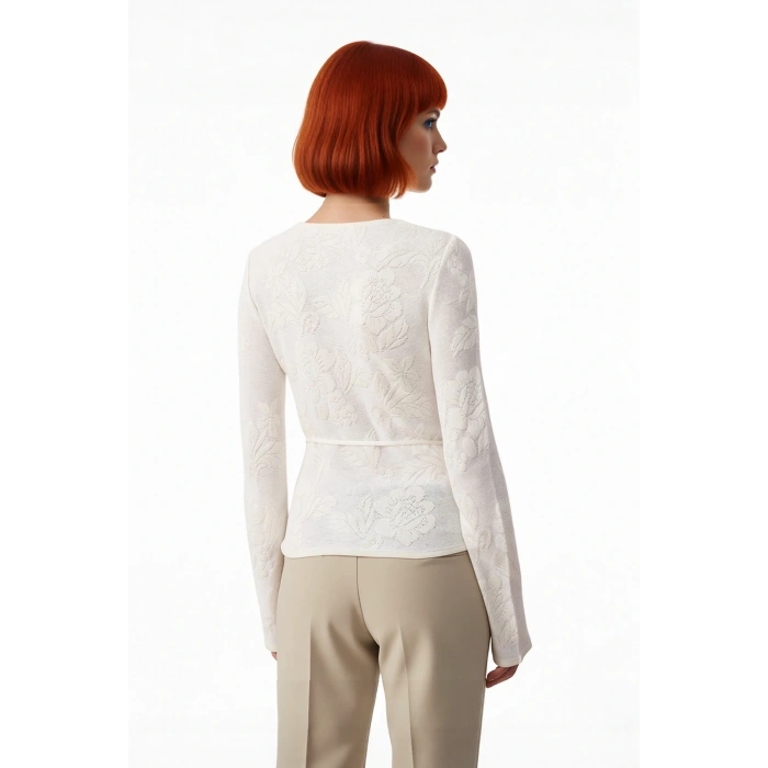 Kadın Uzun Kollu Fitted Triko Kazak İlkbahar Sonbahar İçin Çiçek Desenli Zarif Günlük Seçim