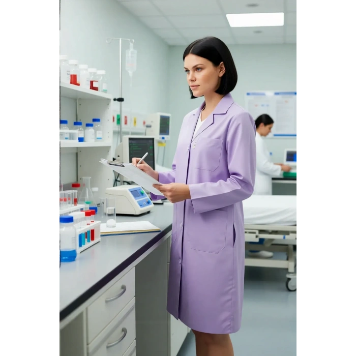 Kadın Uzun Kollu İş Önlüğü OEKOTEX Sertifikalı Vanessa Şık Rahat Cepli Model