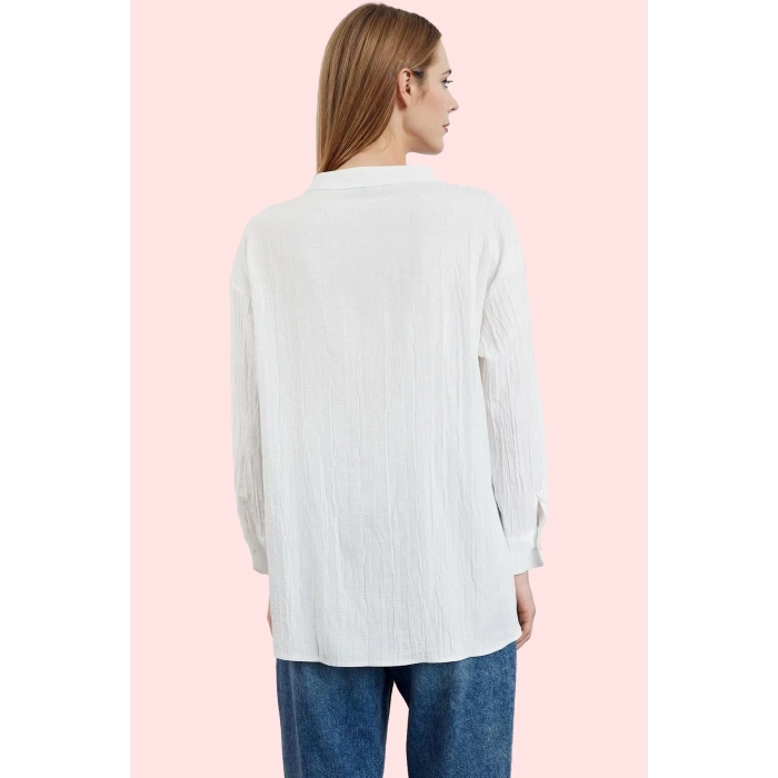 Kadın Uzun Kollu Regular Kalıp Gömlek Dokuma Kumaş Polyester Yazlık Yaz Aylarının Vazgeçilmezi