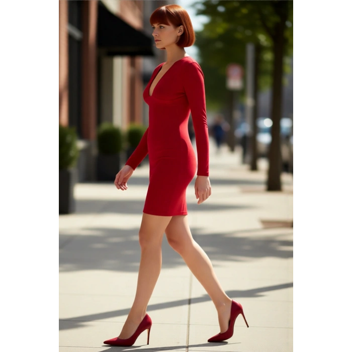 Kadın Uzun Kollu V Yaka Vücudu Saran Mini Elbise Şık Gece Davetleri İçin İdeal Bodycon Kesim