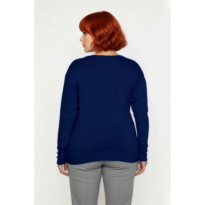 Kadın V Yaka Düğme Detaylı Triko Kazak Günlük Şıklık Ve Konfor Sunan Uzun Kollu Tasarım Kaliteli