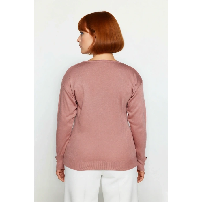 Kadın V Yaka Düğme Detaylı Triko Kazak Günlük Şıklık Ve Konfor Sunan Uzun Kollu Tasarım Kaliteli