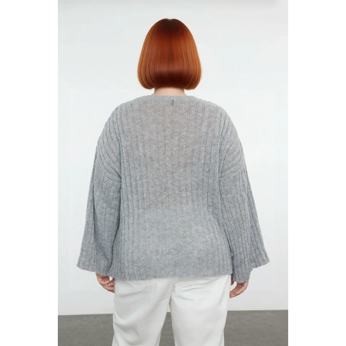 Kadın V Yaka Düz Fitilli Triko Kazak Rahat Regular Kalıp Düşük Uzun Kol İlkbahar Sonbahar Şıklığı