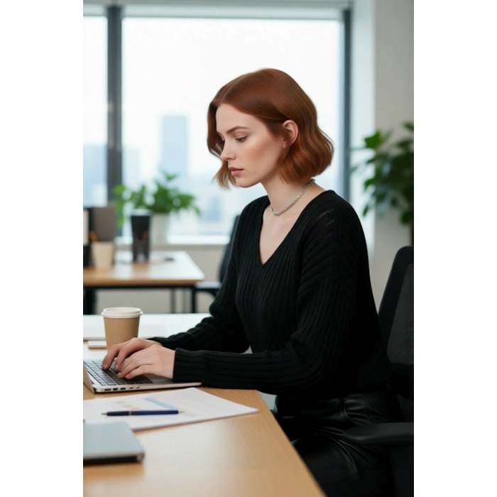 Kadın V Yaka Geniş Kalıp Yünlü Triko Kazak Uzun Kollu Fitilli Düz Basic Günlük Kombinlerin