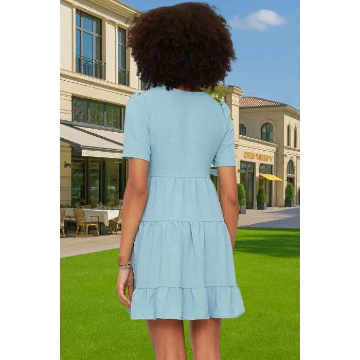 Kadın V Yaka Kısa Kollu Mini Elbise Polyester Dokuma Günlük Mükemmel Uyum Şık Görünüm Özel Tasarım