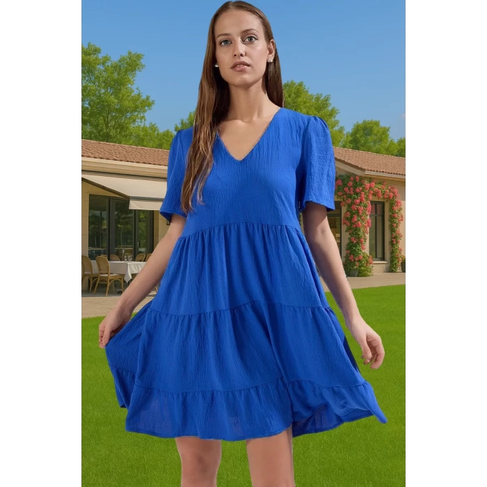 Kadın V Yaka Kısa Kollu Mini Elbise Polyester Dokuma Günlük Mükemmel Uyum Şık Görünüm Özel Tasarım