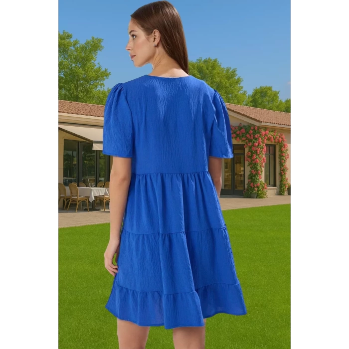 Kadın V Yaka Kısa Kollu Mini Elbise Polyester Dokuma Günlük Mükemmel Uyum Şık Görünüm Özel Tasarım