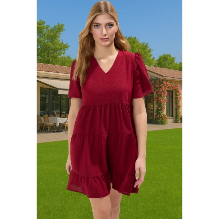 Kadın V Yaka Kısa Kollu Mini Elbise Polyester Dokuma Günlük Mükemmel Uyum Şık Görünüm Özel Tasarım