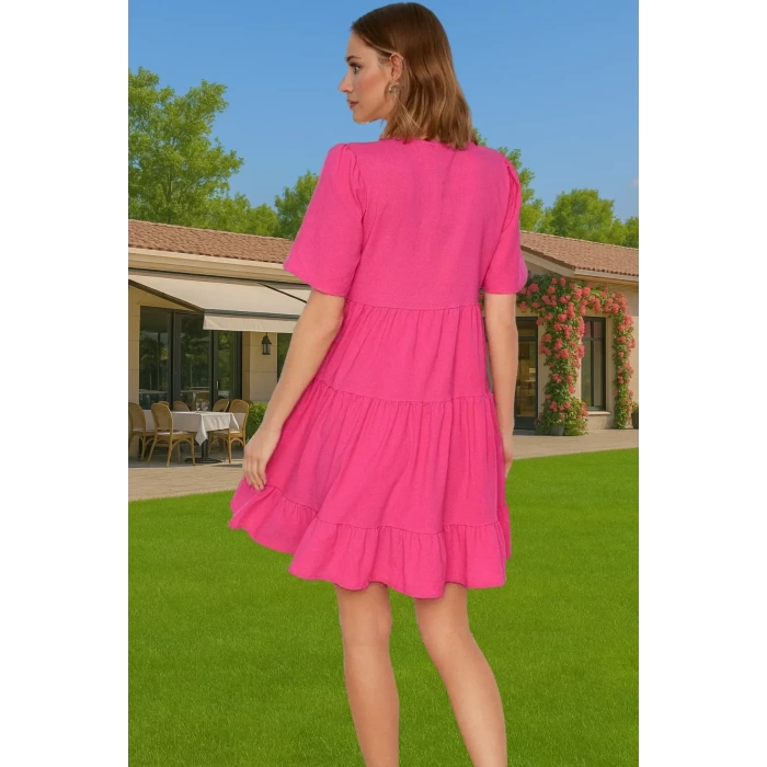 Kadın V Yaka Kısa Kollu Mini Elbise Polyester Dokuma Günlük Mükemmel Uyum Şık Görünüm Özel Tasarım