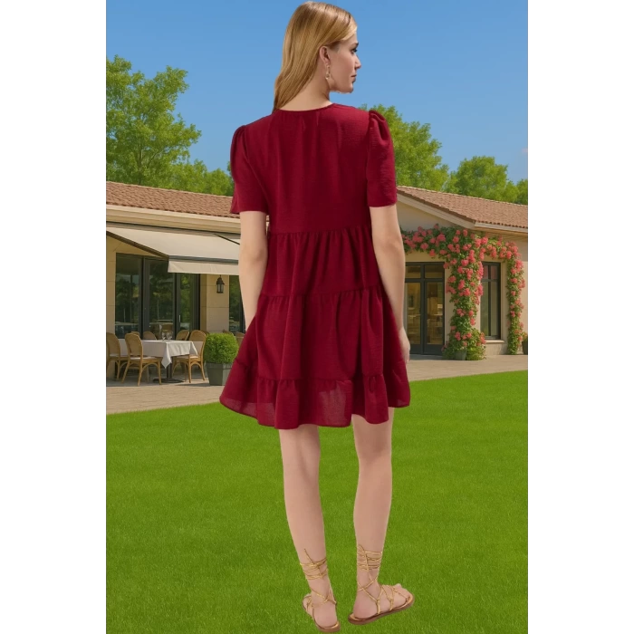 Kadın V Yaka Kısa Kollu Mini Elbise Polyester Dokuma Günlük Mükemmel Uyum Şık Görünüm Özel Tasarım