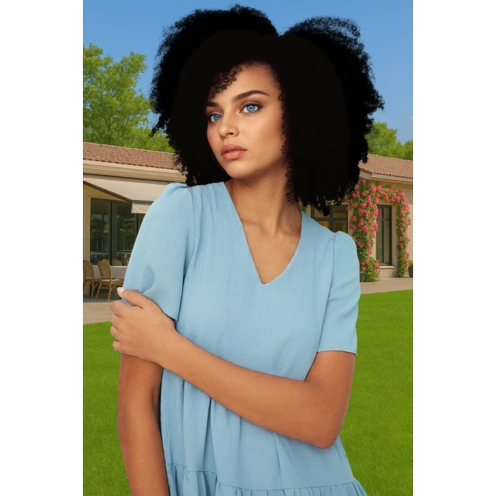 Kadın V Yaka Kısa Kollu Mini Elbise Polyester Dokuma Günlük Mükemmel Uyum Şık Görünüm Özel Tasarım