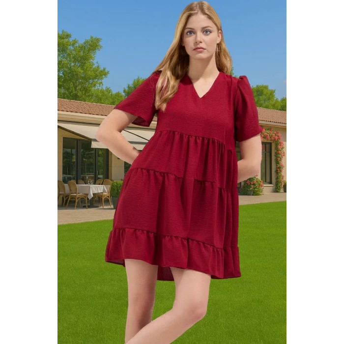 Kadın V Yaka Kısa Kollu Mini Elbise Polyester Dokuma Günlük Mükemmel Uyum Şık Görünüm Özel Tasarım