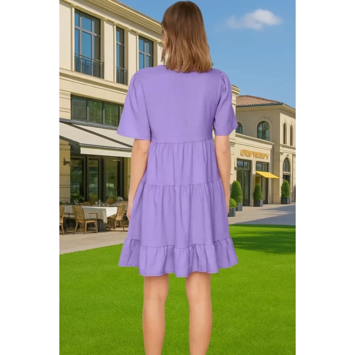 Kadın V Yaka Kısa Kollu Mini Elbise Polyester Dokuma Günlük Mükemmel Uyum Şık Görünüm Özel Tasarım