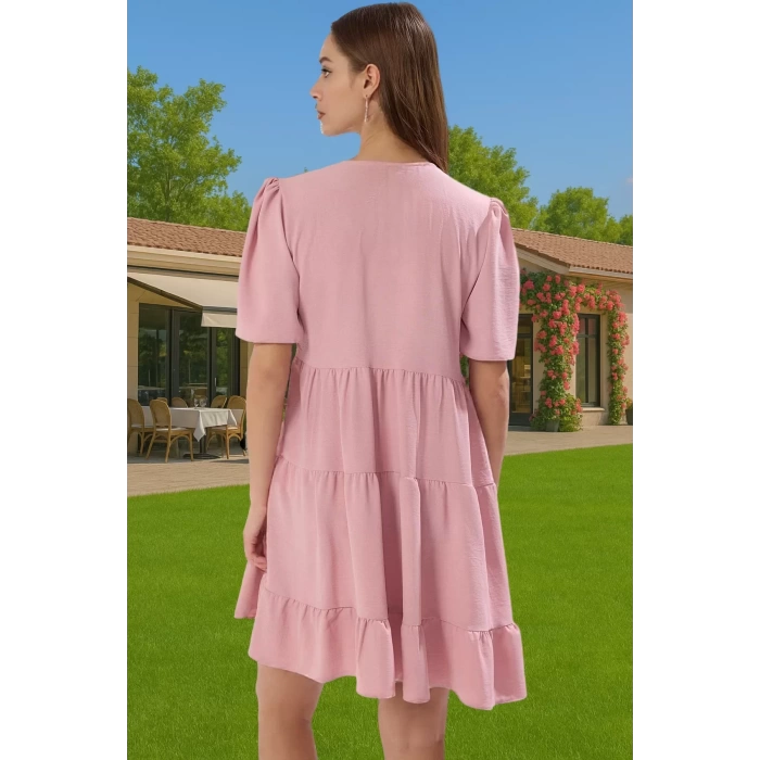 Kadın V Yaka Kısa Kollu Mini Elbise Polyester Dokuma Günlük Mükemmel Uyum Şık Görünüm Özel Tasarım