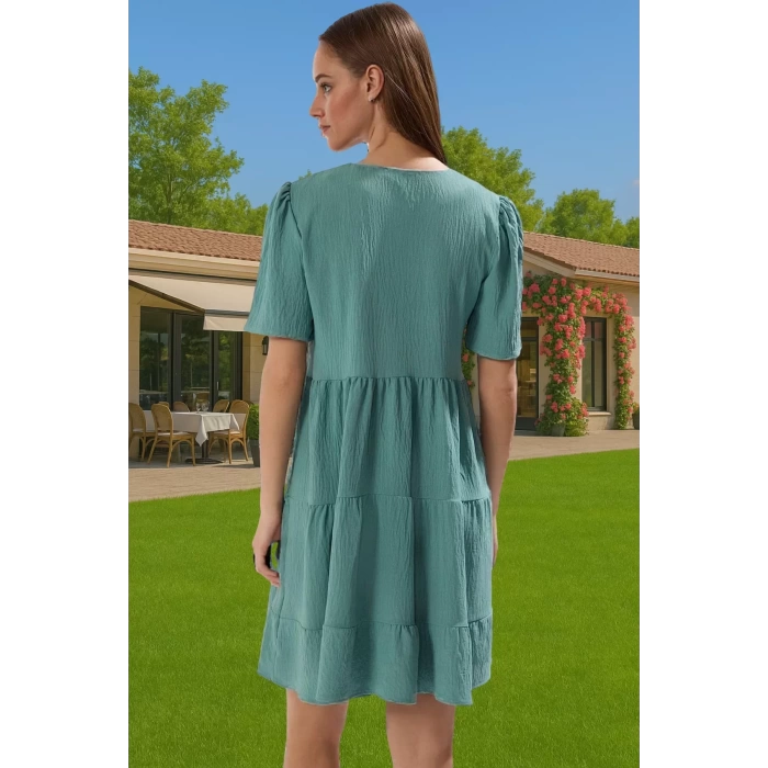 Kadın V Yaka Kısa Kollu Mini Elbise Polyester Dokuma Günlük Mükemmel Uyum Şık Görünüm Özel Tasarım