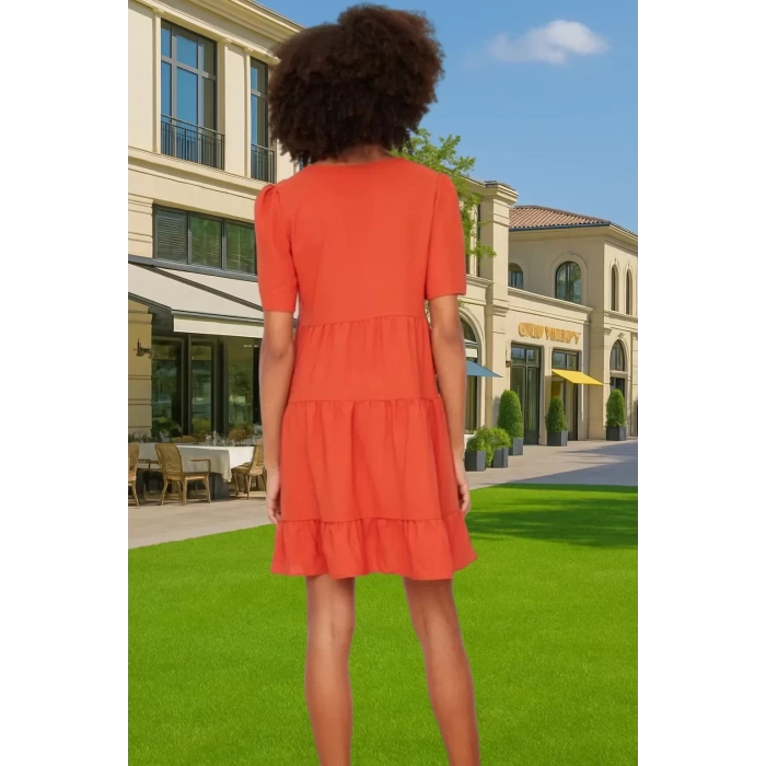 Kadın V Yaka Kısa Kollu Mini Elbise Polyester Dokuma Günlük Mükemmel Uyum Şık Görünüm Özel Tasarım