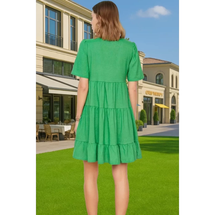 Kadın V Yaka Kısa Kollu Mini Elbise Polyester Dokuma Günlük Mükemmel Uyum Şık Görünüm Özel Tasarım