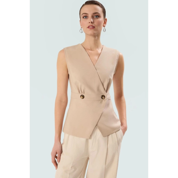 Kadın V Yaka Kruvaze Bluz Yazlık Günlük Polyester Elastan Trend Tasarım Kaliteli İşçilik