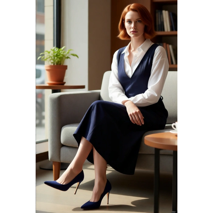 Kadın V Yaka Midi Boy Dokuma Jile Elbise %100 Pamuk Doğal Rahat Günlük Şıklık İçin İdeal Seçim