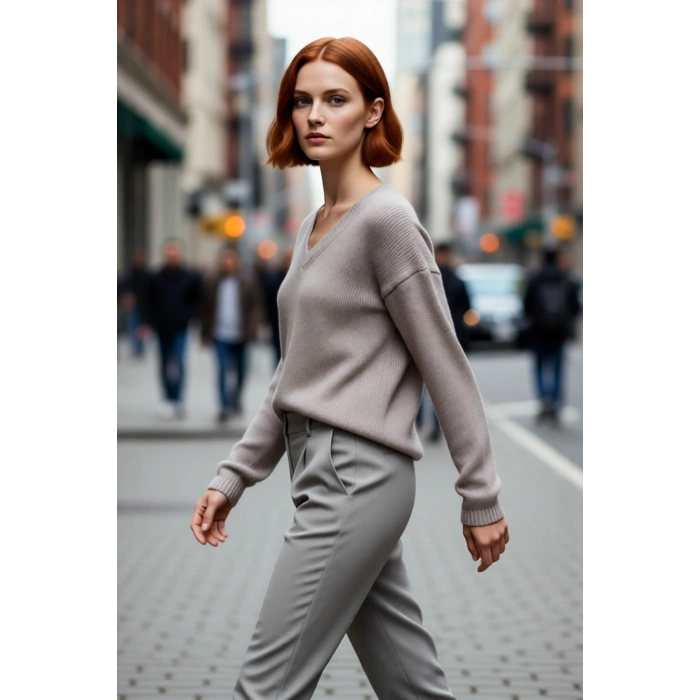 Kadın V Yaka Regular Kalıp Düşük Kol Triko Kazak Kış Günlerinin Şık ve Rahat Seçimi Kaliteli