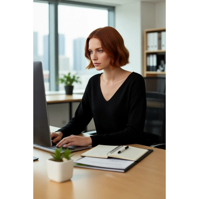 Kadın V Yaka Triko Kazak Düz Desen Regular Kalıp Korse Dikiş Detayı Uzun Kol Gündüz Gece Kaliteli