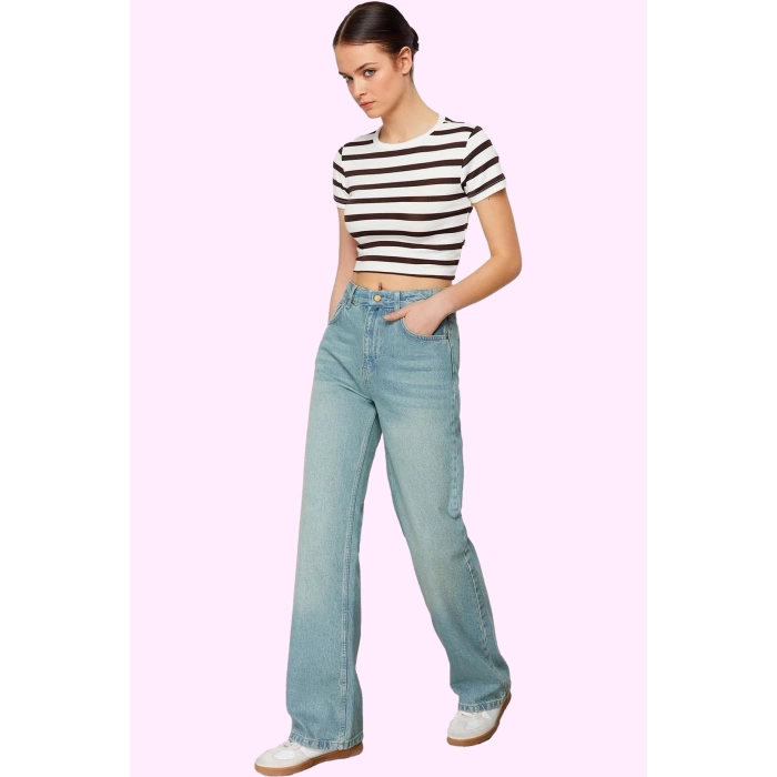 Kadın Vintage Jean Pantolon Pamuk Yüksek Bel Wide Leg Tüm Sezonlar Yaz Aylarının Vazgeçilmezi