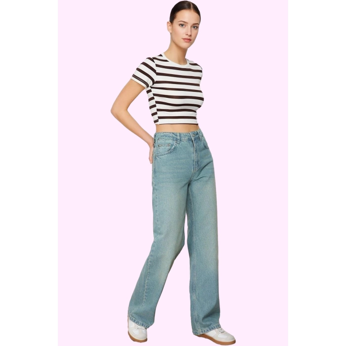 Kadın Vintage Jean Pantolon Pamuk Yüksek Bel Wide Leg Tüm Sezonlar Yaz Aylarının Vazgeçilmezi