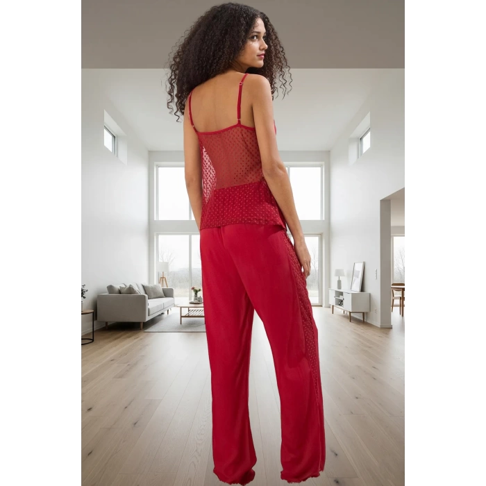 Kadın Viskoz İnce Askılı Dantel Detaylı Pijama Takımı Profesyonel Görünüm Konforlu Kesim
