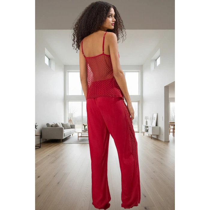 Kadın Viskoz İnce Askılı Dantel Detaylı Pijama Takımı Profesyonel Görünüm Konforlu Kesim