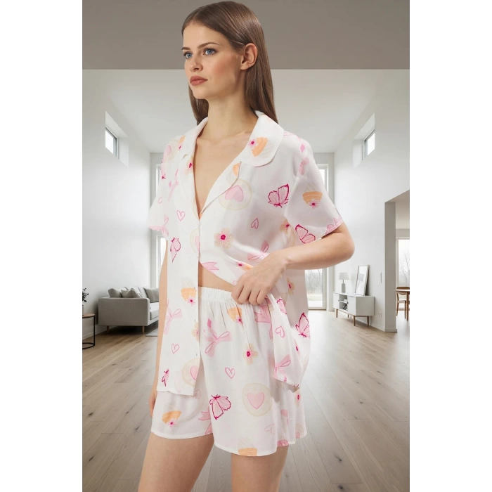 Kadın Viskoz Pijama Takımı Şortlu Baskılı Rahat Ev Giyim Seti Özenle Seçilmiş Ve Şık